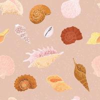 Seamless pattern with colorful hand drawn illustrations of seashell vector