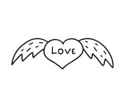 Heart with wings. Love symbol. Love - hand drawn lettering. Illustration for background, packaging, greeting cards, posters, stickers, textile and seasonal design. Isolated on white background. vector