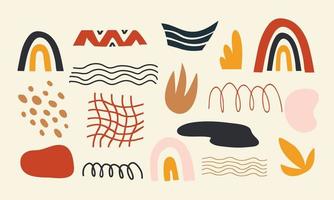 set of multicolored abstract shapes of objects and textures for design in doodle style vector