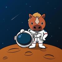 Cute horse astronaut standing on the moon illustration vector