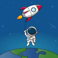 Cute astronauts fly into the sky on a rocket illustration vector