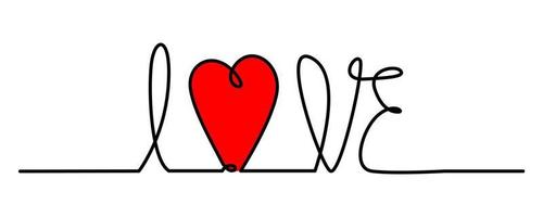 continuous line drawing of LOVE text with heart simple vector illustration