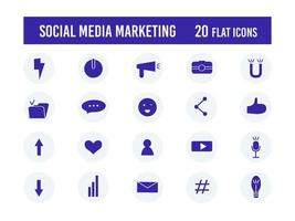 A set of vector icons of social media marketing SMM in flat style, isolated on a white background. Elements for infographics, mobile concepts, and web applications.