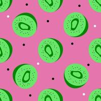 Kiwi seamless pattern. Green kiwi halves on a pink background. Simple abstract vector background. For paper, cover, fabric, gift packaging.