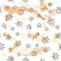 Hand-drawn floral background. Vector seamless pattern in doodle style. Maple leaves. Black outline on a white background. Ideal for fabric, home textiles.