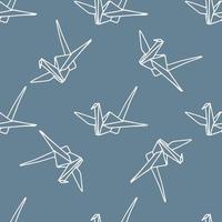 Crane origami seamless pattern. Japanese traditions. White outline on a gray background. Simple hand-drawn vector background. For paper, cover, fabric, gift packaging.