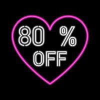 80 percent SALE glowing neon lamp sign. Vector illustration.