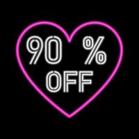 90 percent SALE glowing neon lamp sign. Vector illustration.