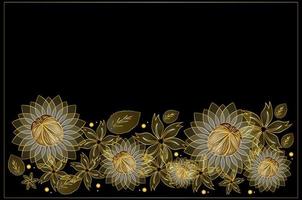 Golden flower border frame with transparent lines art vector