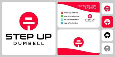 Dumbbells and stairs logo design with business card template. vector