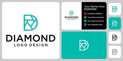 diseño de logotipo de diamante con monograma de letra d con plantilla de tarjeta de visita. vector