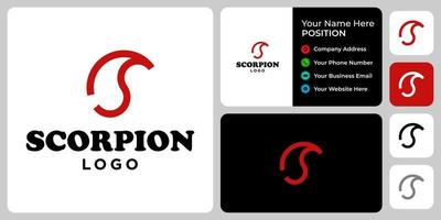 diseño de logotipo de escorpión de monograma de letra s con plantilla de tarjeta de visita. vector