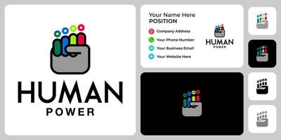 People power logo design with business card template. vector