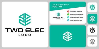 Letter T 2 E monogram grow up logo design with business card template. vector