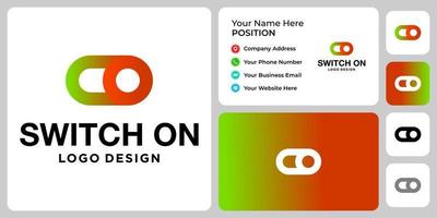 Switch on power logo design with business card template. vector