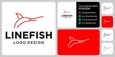 Simple line fish logo design with business card template. vector