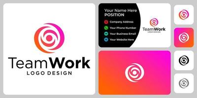 Abstract teamwork logo with business card template. vector