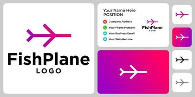 diseño simple de logotipo de pez y avión con plantilla de tarjeta de visita. vector