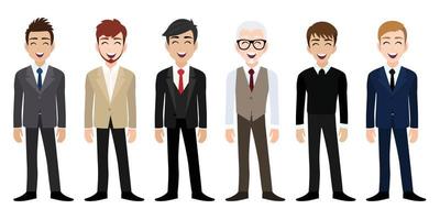 Happy workplace with smiling men cartoon character in office clothes design vector