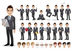 conjunto de personajes de dibujos animados de empresario. apuesto hombre de negocios en traje elegante de estilo de oficina. ilustración vectorial vector