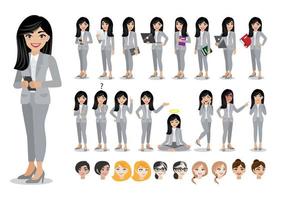 Businesswoman cartoon character set. Beautiful business woman in office style smart suit . Vector illustration