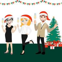 Happy party group of business people with cartoon character , merry christmas and happy new year design vector