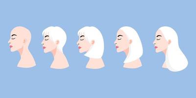 A set of lady's faces in profile with different hairstyles cartoon character vector