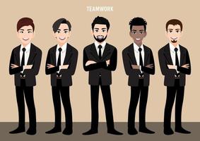 Cartoon character with business team set or leadership concept with businessmen. Vector illustration in cartoon style.