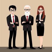 personaje de dibujos animados con gente de negocios consultando de pie en traje inteligente. vector icono plano