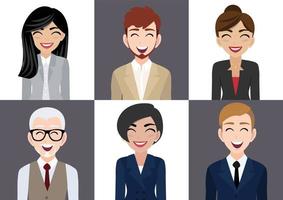 Happy workplace with smiling men and women cartoon character in office clothes design vector