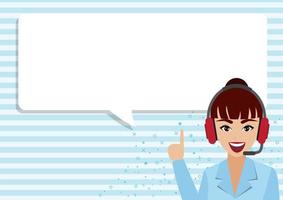 Call center, customer support, help desk or service concept. Beautiful lady with headset. Cartoon character or flat icon design vector