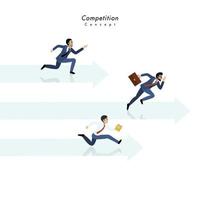 Competition concept of businessmen running together on the arrow and white background vector