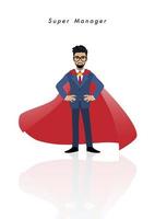 Super manager with businessman in super hero costume style on white background vector