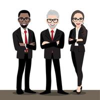 Cartoon character with business people consulting standing in smart suit. Flat icon vector