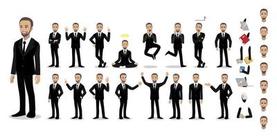 Businessman cartoon character set. Handsome business man in office style smart suit . Vector illustration 198