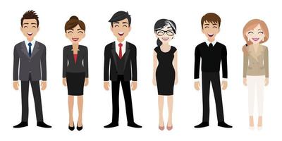 Happy workplace with smiling men and women cartoon character in office clothes design vector