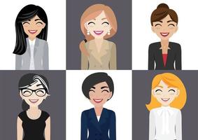 lugar de trabajo feliz con el personaje de dibujos animados de mujeres sonrientes en el vector de diseño de ropa de oficina