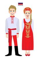 Couple of cartoon characters in Russia traditional costume vector