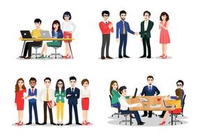 Office worker set. Bundle of men and women taking part in business meeting, negotiation, brainstorming, talking to each other. Colorful vector illustration in flat cartoon style