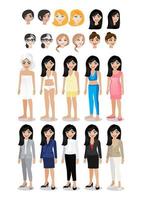 conjunto de personajes de dibujos animados de empresaria. hermosa mujer de negocios en su ropa de estilo de vida para la actividad. ilustración vectorial vector