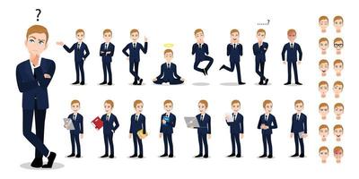 Businessman cartoon character set. Handsome business man in office style smart suit . Vector illustration 198