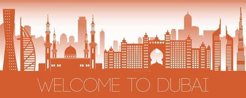 Dubai famous landmark orange silhouette design vector