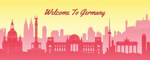 Germany famous landmark silhouette with red and yellow color design vector