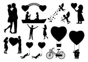 set of design element for valentine's day with people in black silouette vector