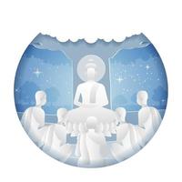 lord of Buddha teach five ascetics to be enlighten with paper art design vector