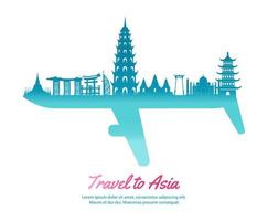 Asia landmarks and part of another side look like plane symbol by concept art vector