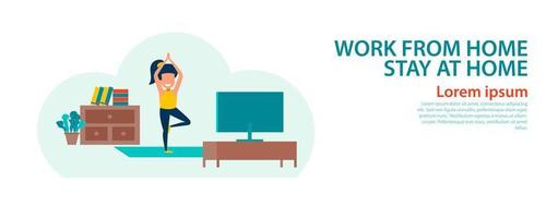 banner of cartoon version of working home and stay home vector