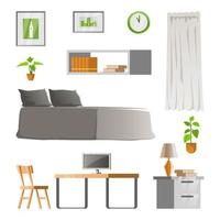 collection of room decoration of bedroom with gradient design vector