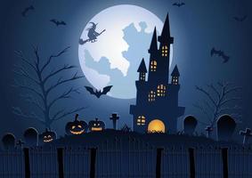 fondo de halloween con escena de cementerio y castillo en la noche de halloween vector