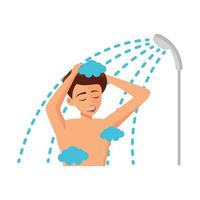 flat design of cartoon character of man take a shower vector